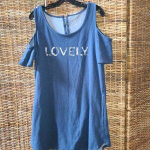 NY&C New York & Company Blue Dress SZ L LOVELY in Sequins Cold Shoulder